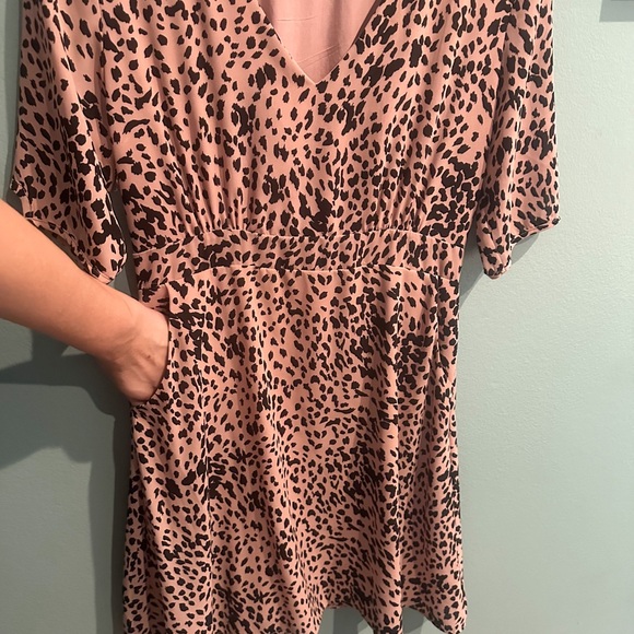 Aqua Pink Black Leopard Print Dress Small V Neck Short Sleeve A Line Pockets - Picture 9 of 12